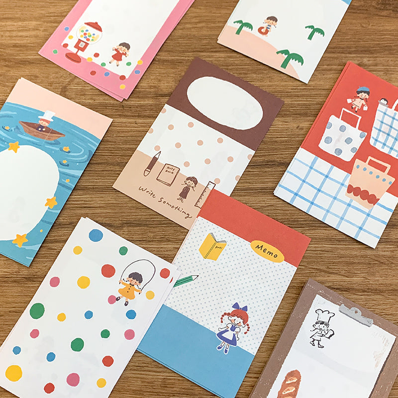 Molinta Coloring Time M5 Memo Sheets
Bring a burst of creativity to your planner, journal, or everyday notes with this charming memo set from Molinta. Each pad includes 24 double‑sided sheets, giving you plenty of space for lists, reminders, decorative accents, or colorful journaling moments.
Specifications: 67mm x 105mm
Material: 120g cotton paper
Double-sided
Number of pages: 24