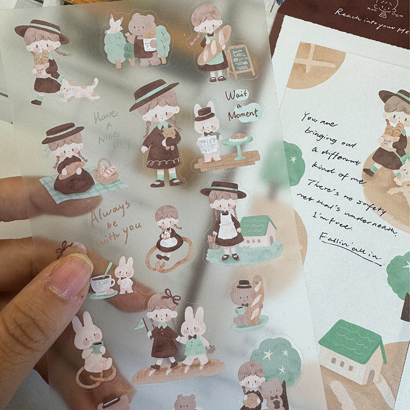 Featuring an adorable collection of pastry themed illustrations, this sticker sheet adds a sweet, romantic touch to planners, cards, photo albums, and creative projects. Each design is printed on durable PVC material for crisp colors and long‑lasting use.