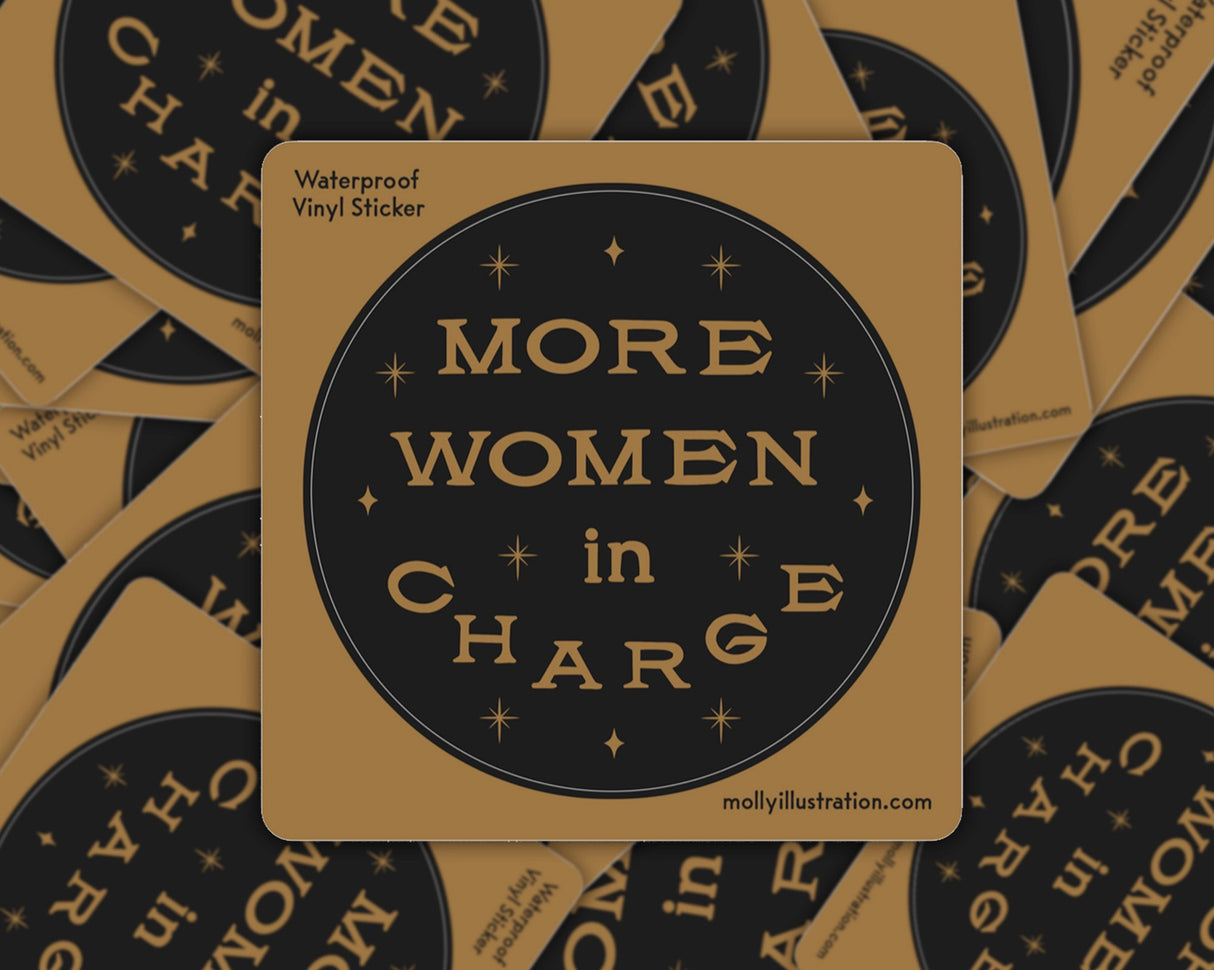 More Women In Charge Vinyl Sticker by Molly Illustration
This kiss cut sticker of my original artwork is printed on waterproof vinyl. Perfect for water-bottles, laptops, notebooks, helmets, bikes, skateboards and more.