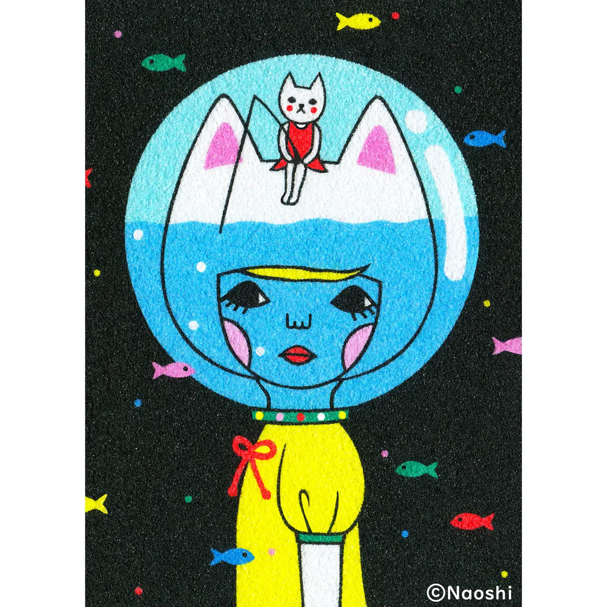 Naoshi Night Fishing Postcard
These postcards are featuring striking colorful and whimsical world. Artwork made with colored sand and then scans them in high quality.
Size: 4"x6" (10x14.8cm)
Ink on high quality matt paper (235kg)