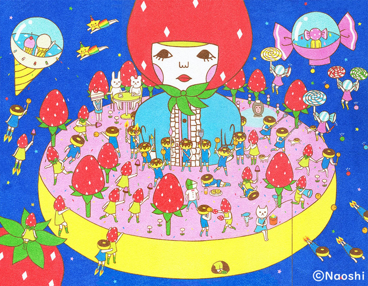 Naoshi Donut Planet Postcard
These postcards are featuring striking colorful and whimsical world. Artwork made with colored sand and then scans them in high quality.