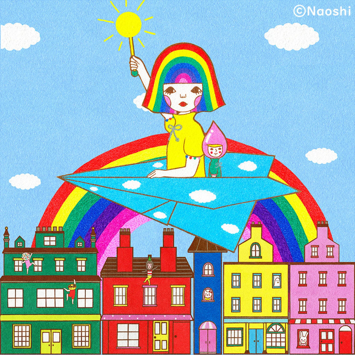 Naoshi Flying Nijiko Postcard
These postcards are featuring striking colorful and whimsical world. Artwork made with colored sand and then scans them in high quality.