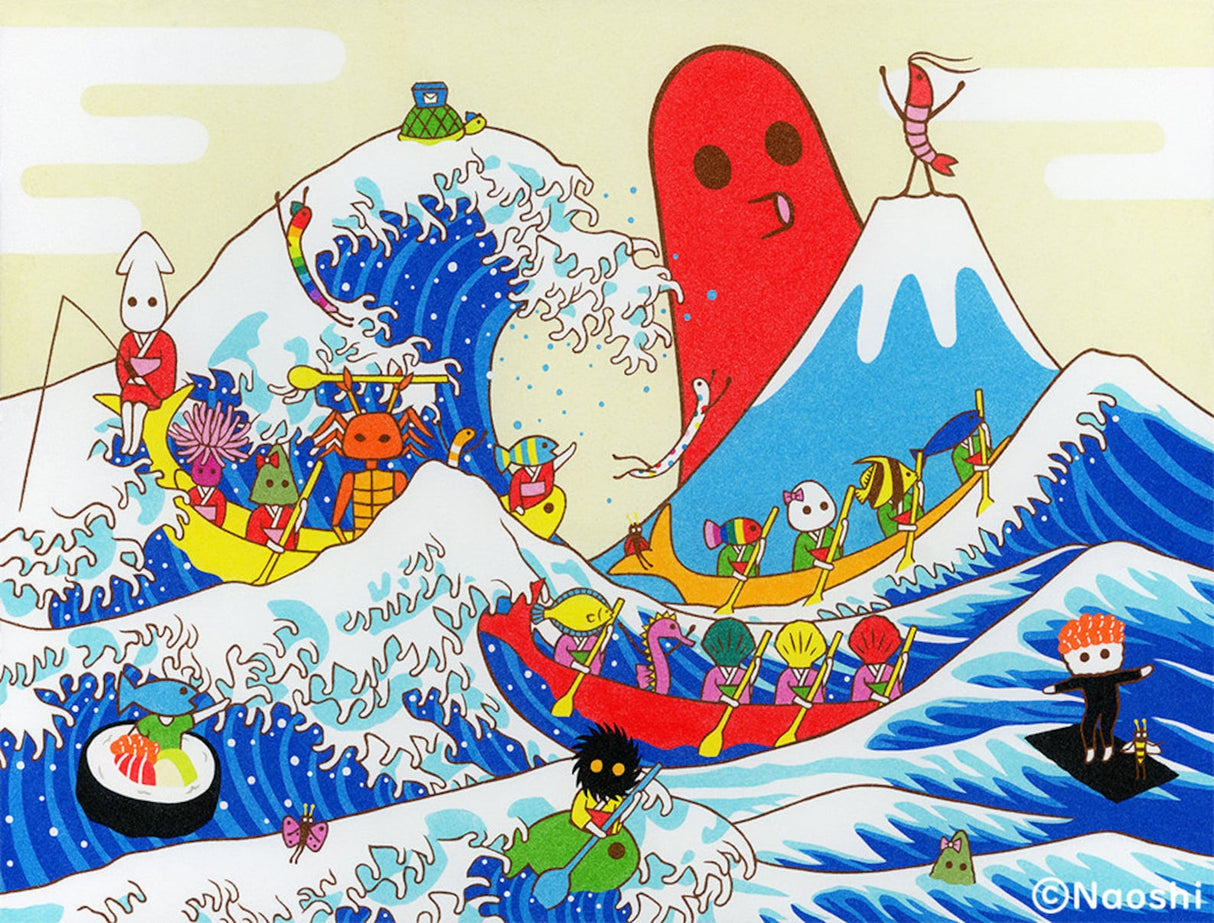 Naoshi The Great Tako Wave Postcard
These postcards are featuring striking colorful and whimsical world. Artwork made with colored sand and then scans them in high quality.
