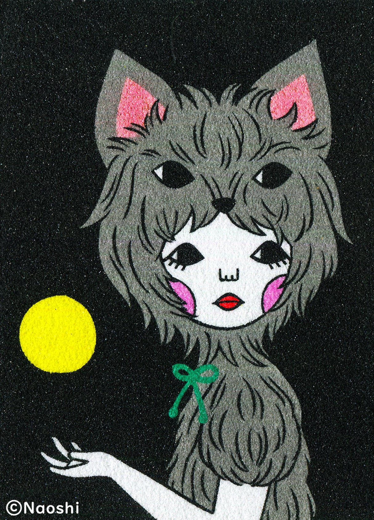 Naoshi Werewolf Postcard
These postcards are featuring striking colorful and whimsical world. Artwork made with colored sand and then scans them in high quality.