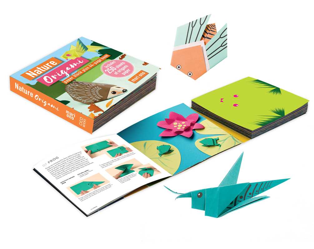 Fold 15 FUN animal origami models with this EXCITING ALL-IN-ONE block from BESTSELLING author Mari Ono, featuring a 64-page project book and 250 sheets of origami paper.
Bestselling origami expert Mari Ono has put together an awesome collection of cute critters and interesting greenery that you might see right outside your window.
Kids and adults alike will love to make cheerful squirrels, quirky mushrooms, bouncy frogs, sneaky foxes, and bright butterflies.
All 15 projects come with simple step-by-ste
