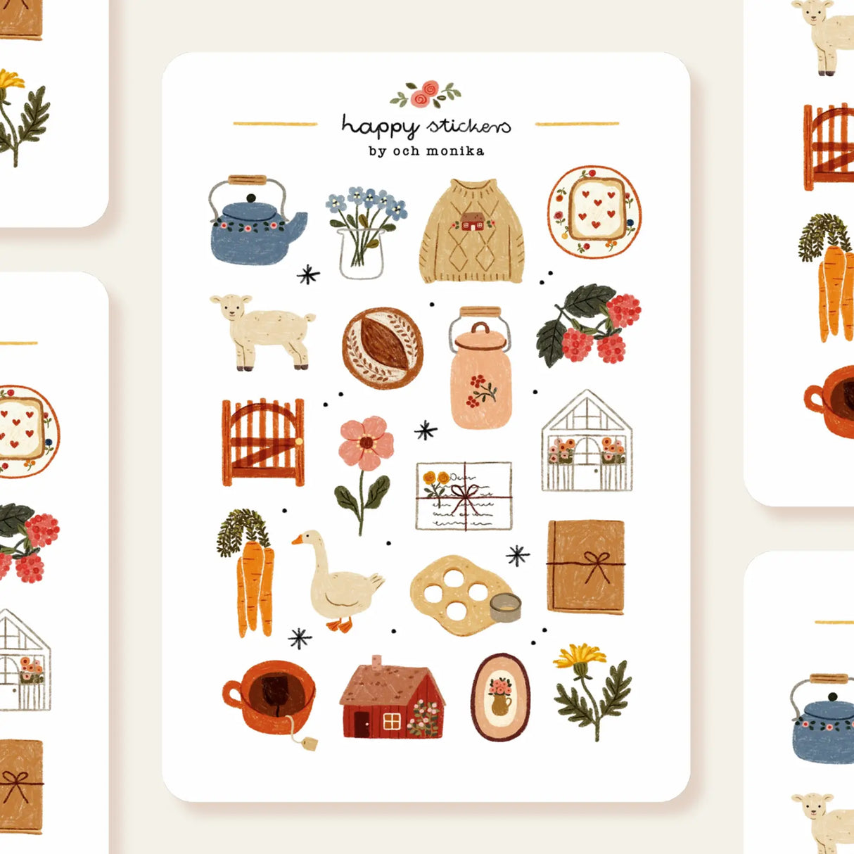 A matte paper sticker sheet filled with cozy, hand-drawn illustrations, perfect for planners, journals, or scrapbooking. It features a slow life and hygge lifestyle theme, making it a perfect fit for mindful living enthusiasts. All designs are lovingly created by Monika Szczerbińska.