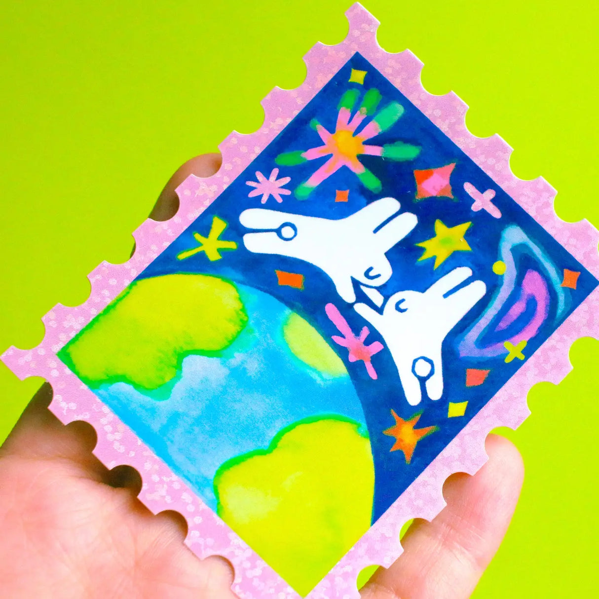 Glitter vinyl sticker, 3 inches on the longest side.
PET laminate with UV screening to protect from sunlight and weather, 2-4 year outdoor life. PVC free product. Weather and water resistant.