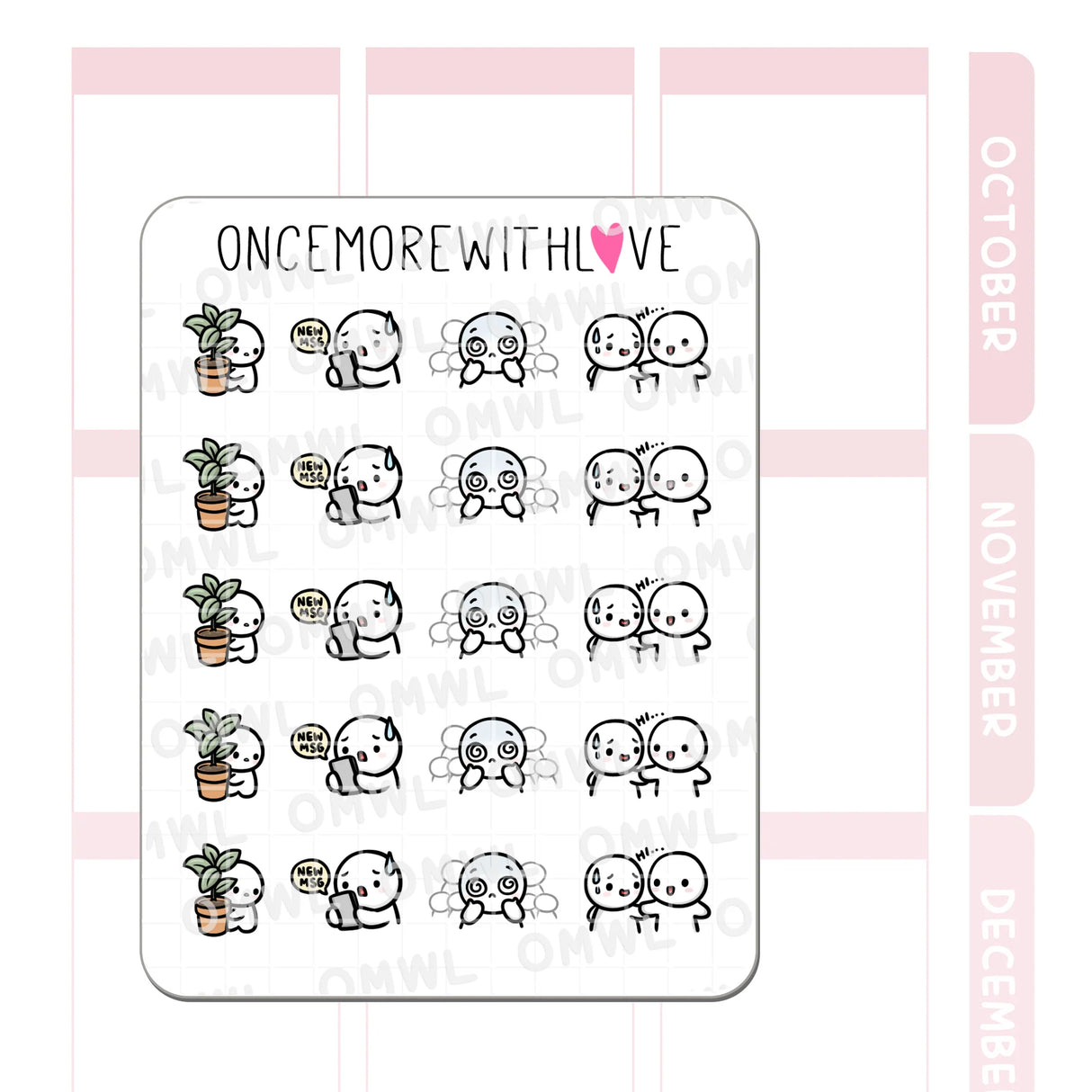 Once More With Love - M1490 Social Anxiety Sticker Sheet
A delightfully awkward sticker sheet for when you want to say “hi” but your brain says “run!”