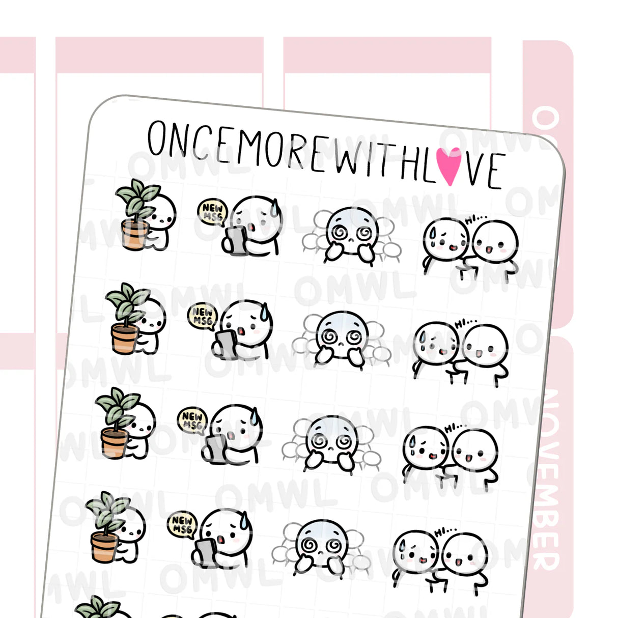 Once More With Love - M1490 Social Anxiety Sticker Sheet
A delightfully awkward sticker sheet for when you want to say “hi” but your brain says “run!”