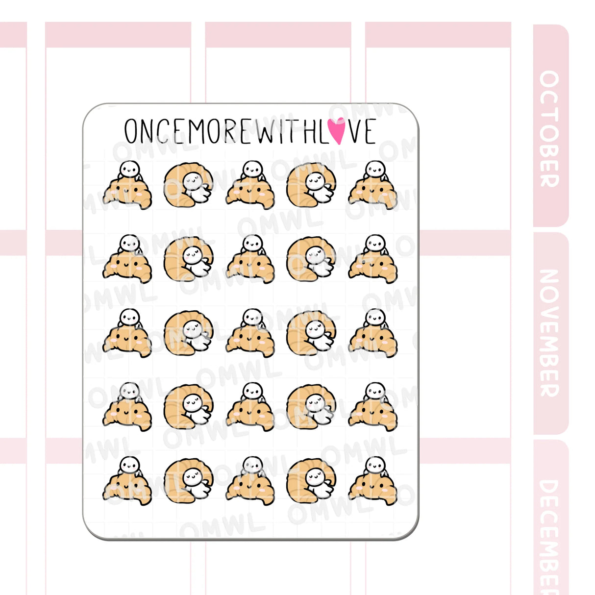 Once More With Love - M1519 Croissant Munchkin Sticker Sheet
I am obsessed with croissants! I'm still on the hunt for the best croissant in Vancouver so if you know any, please let me know!
