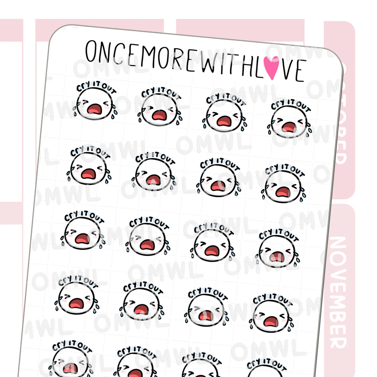 Once More With Love - M1527 Cry It Out Sticker Sheet
Waaaah sometimes you just have to cry it out. A bad day, a huge wave of grief, or you can also use this sticker for babies crying it out!