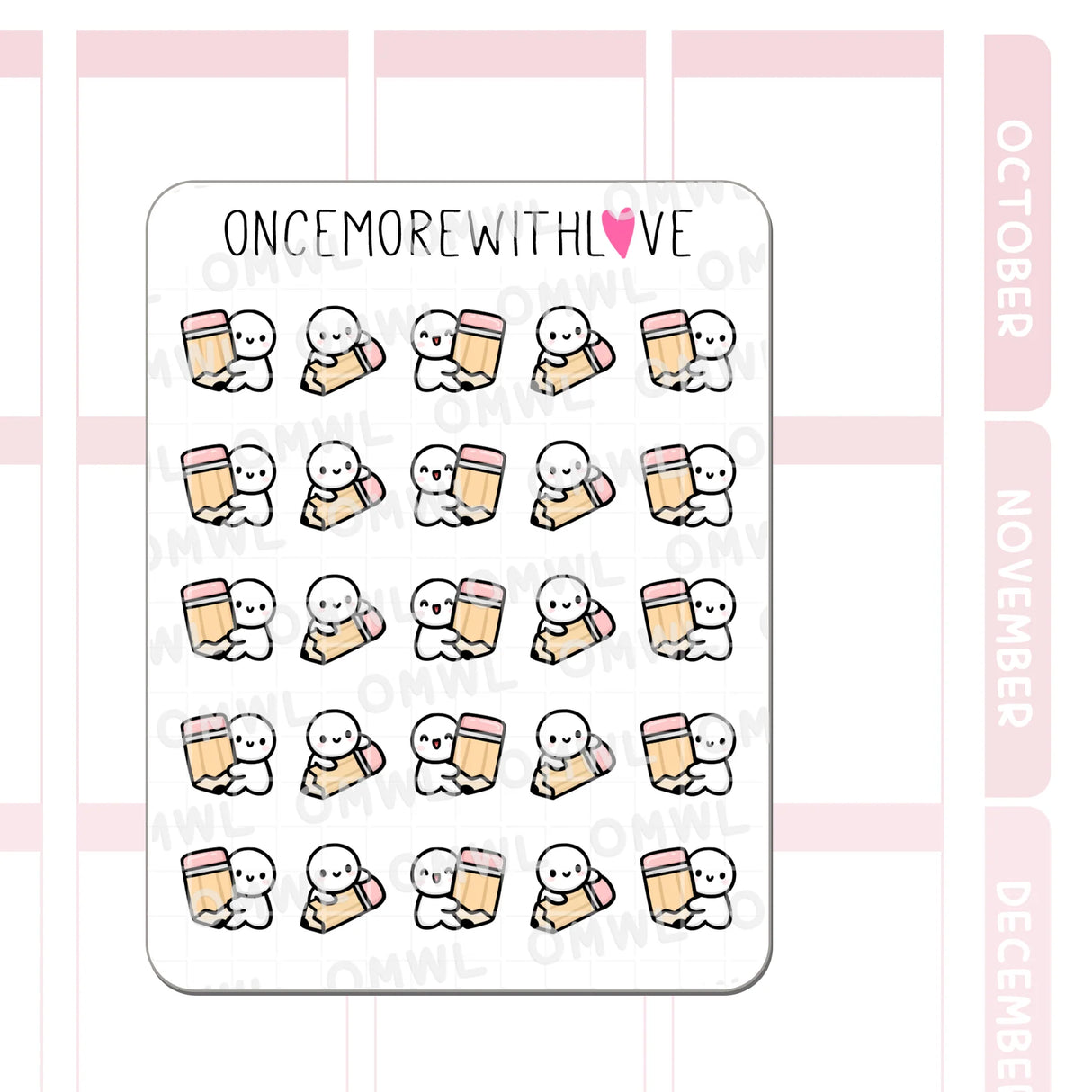 Once More With Love - M1543 Pencil Munchkins Sticker Sheet
Little munchkins and pencils! These are so easy to use for different purposes. For drawing, writing, journaling, planning, studying, etc!