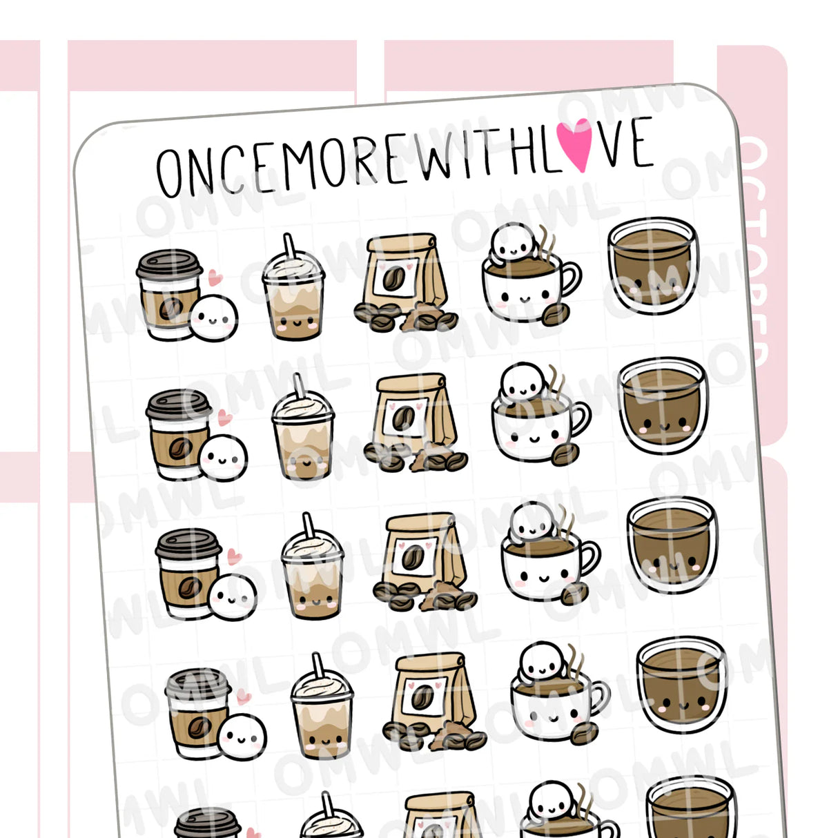 Once More With Love - M1548 Coffee Time 3.0 Sticker Sheet
Where are my coffee drinkers? Hot coffee, iced coffee, coffee beans, coffee with milk... take-out coffee. These munchkins have got you covered!