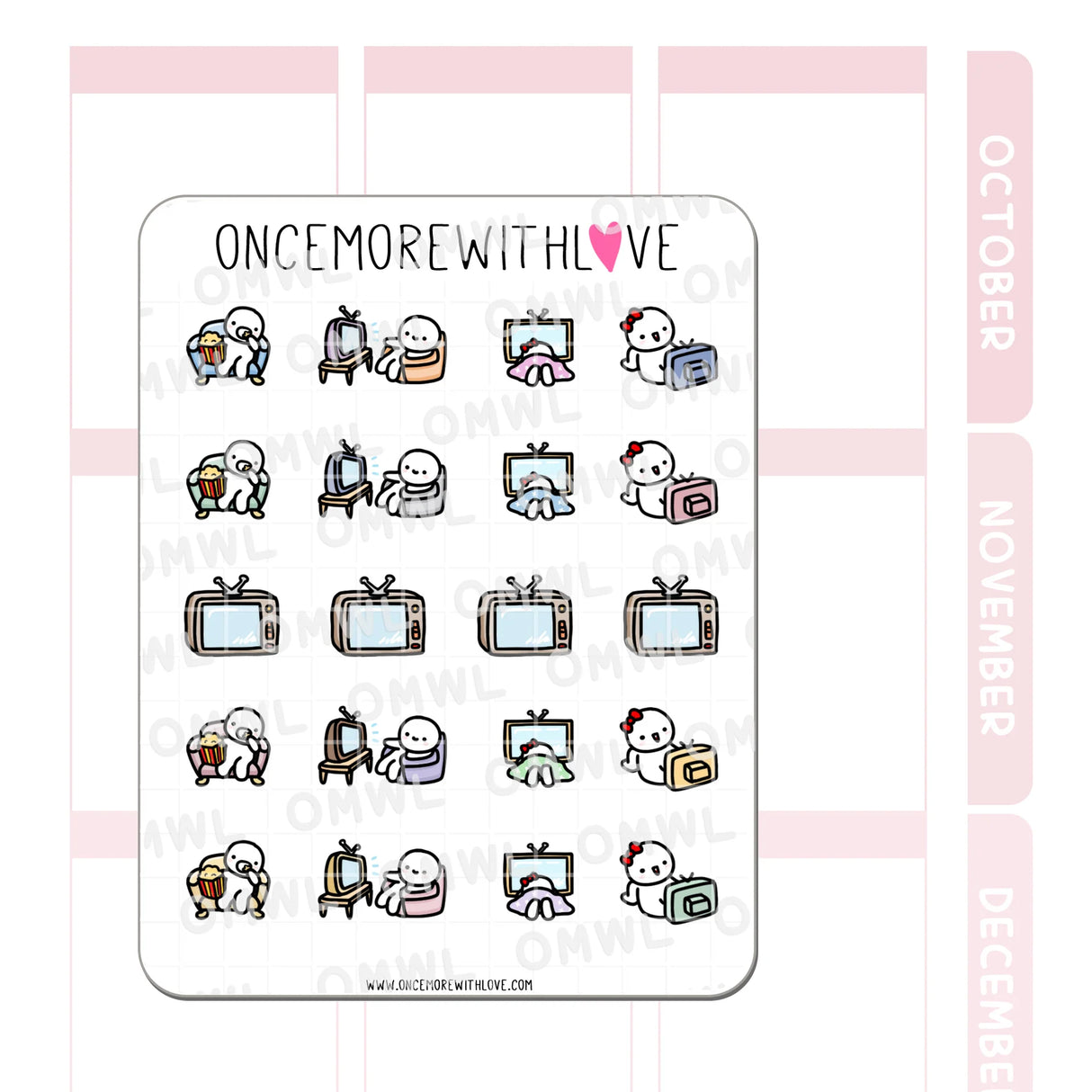 Once More With Love - M655 Movie and TV 2.0 Sticker Sheet
Stickers for watching TV, movies, Netflix, Hulu, anything you want!