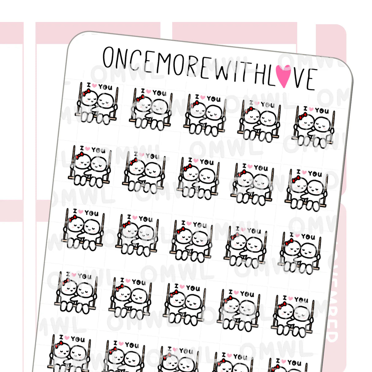 Once More With Love M877 I Love You Swing Sticker Sheet
Munchkins in love and sitting ever so adorably on a swing!