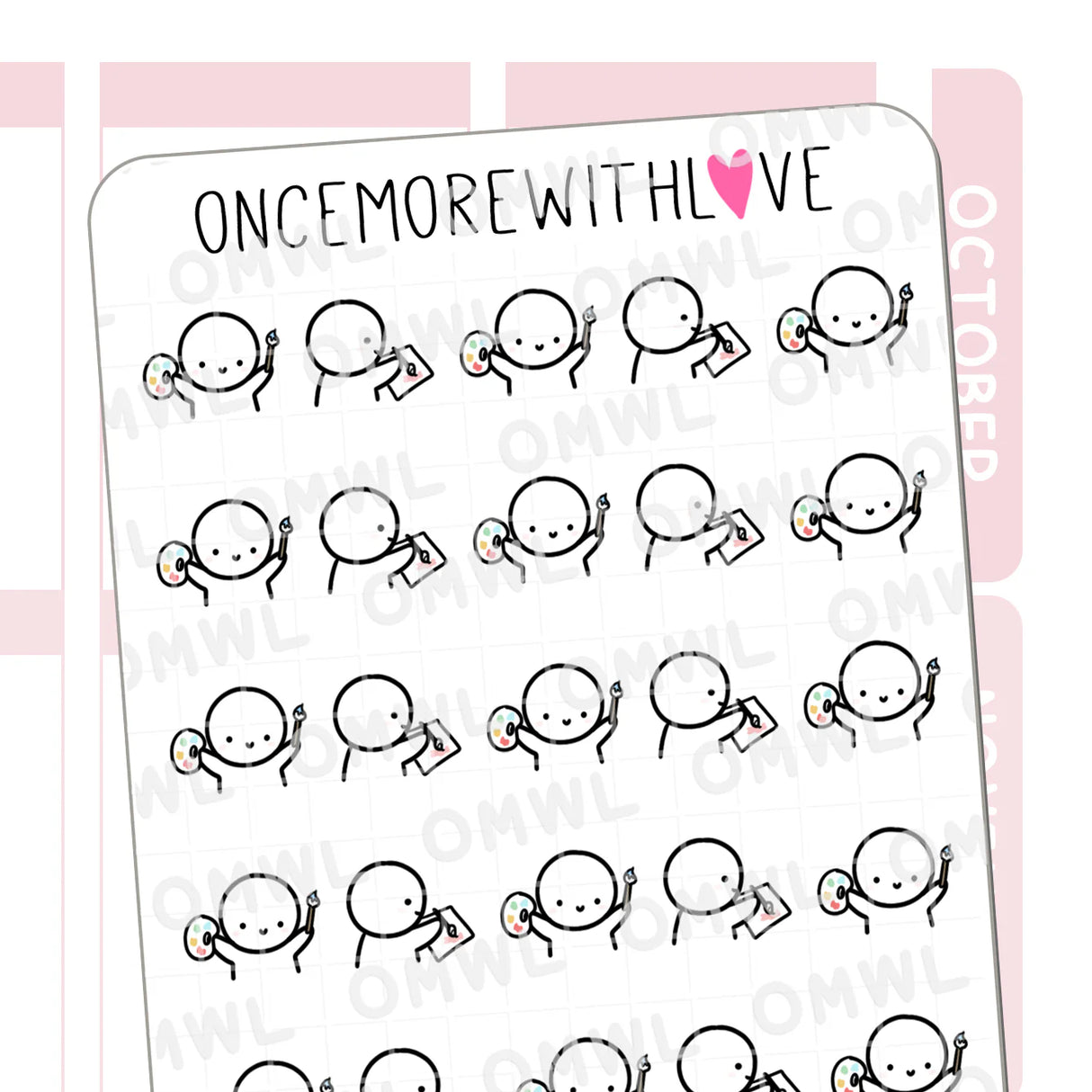 Once More With Love M864 Painting Sticker Sheet
Munchkins painting! Works great for any kind of painting... I've been doing a lot of watercolour painting but if you're using acrylic, gouache, oil, these munchkins can paint with you!