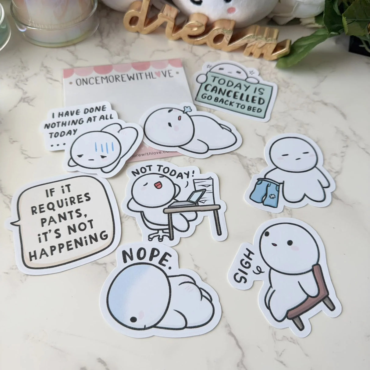 Once More With Love Sticker Pack - Anti-Adulting
A playful reminder that growing up is overrated, the Once More With Love Sticker Pack - Anti-Adulting brings humor, charm, and a dash of rebellion to your planner, journal, or craft projects. Featuring expressive vinyl stickers that capture the relatable chaos of “not wanting to adult today,” this pack is perfect for anyone who loves adding personality and laughter to their daily spreads.
Includes 8 Stickers