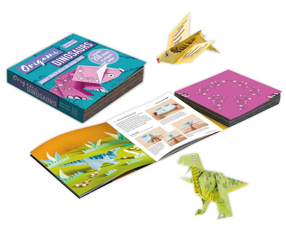 Go back to the days when dinosaurs ruled the earth with 15 prehistoric paper-folding projects and 250 sheets of origami paper to sink your teeth into.
With 15 designs for big and small dinosaurs, ocean-dwellers, and high flyers, there are projects here to entertain any paper paleontologist.
Try your hand at the speedy Velociraptor or one of the largest land animals that ever existed, the Apatosaurus. From the Cretaceous period you can make the king of the dinosaurs, the Tyrannosaurus rex, and the ancestor