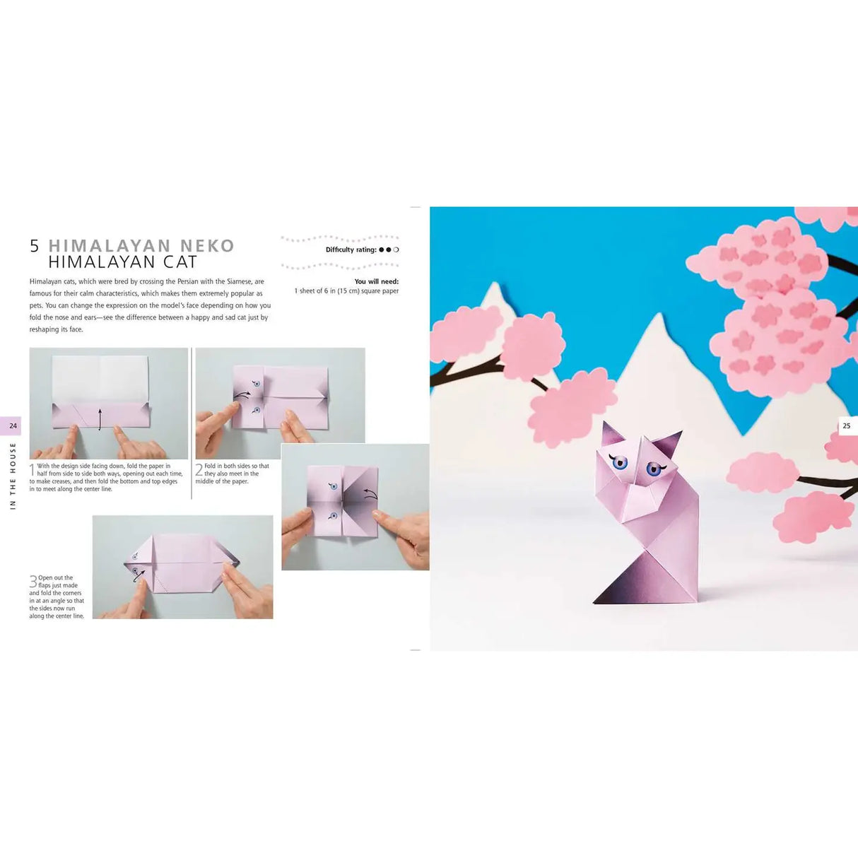 Create all the pets you have ever wanted with these wonderful projects.
Enjoy 250 sheets of specially designed printed paper and a 64-page instruction book that guides you step by step through 15 wonderful animal paper projects, from a delightful dachshund to a cuddly hamster, and even a perfect Persian cat. These friendly animals can be used as lovely gifts to give to friends or as unique decorations to leave throughout the house! Origami is also known to help encourage connectedness, awareness and improv