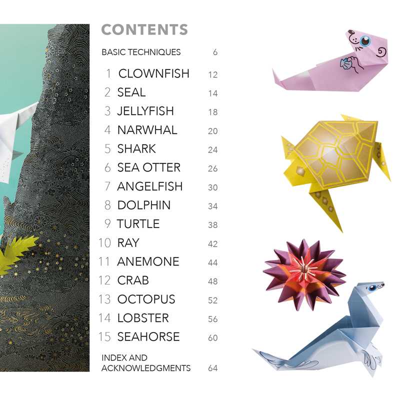 Take a trip into the deep blue with this 64-page project book and 250 sheets of origami paper.
Bestselling origami expert Mari Ono has put together an awesome collection of ocean dwellers and sea creatures that kids and adults alike will love to make.
Dive right in with a toothy shark, a wiggly jellyfish, playful sea otters, a shy little seahorse, and hilarious crabs.
All 15 projects come with simple step-by-step instructions, difficulty ratings, and clear photographs with arrows showing you where to fol