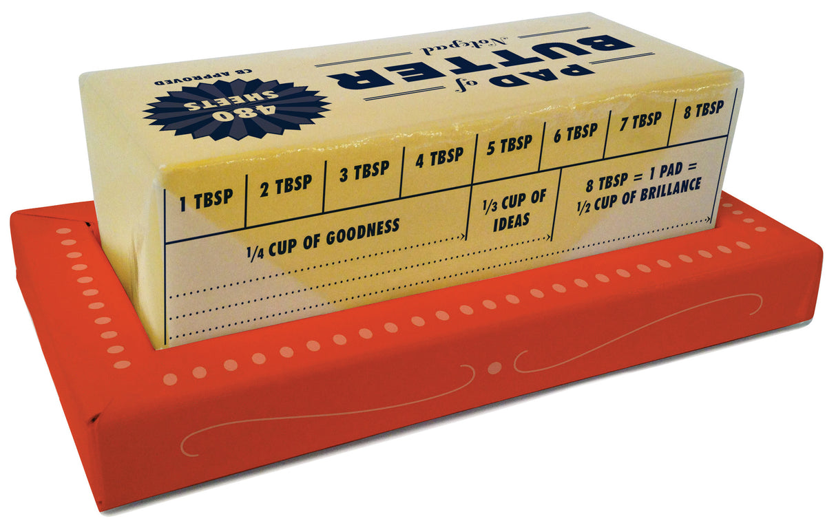 Pad of Butter Notepad
This non-stick notepad—perfect for slathering brilliant ideas onto—makes a charming stocking stuffer and low-calorie gift.