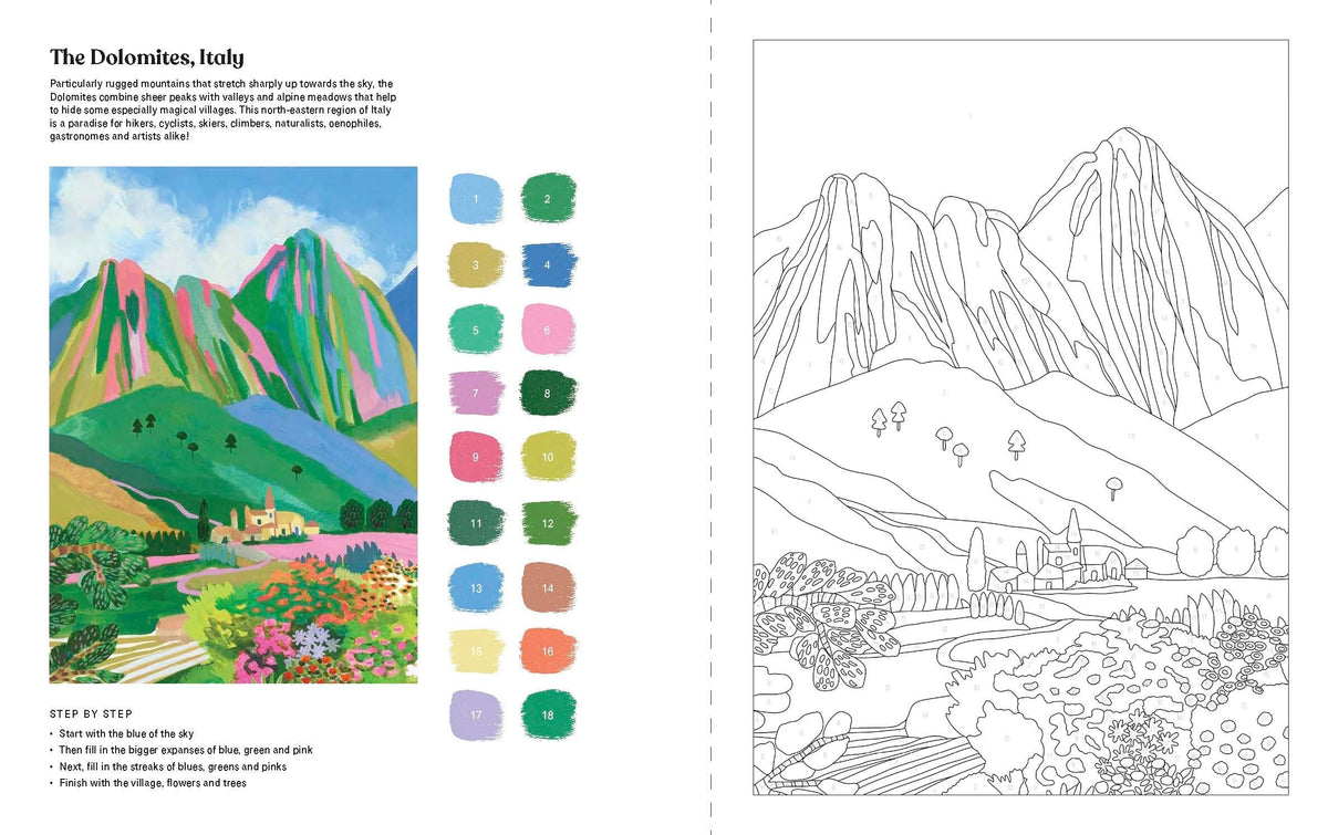 Paint By Numbers: Art Escapes
Escape into creativity with Paint by Numbers: Art Escapes, a beautifully designed adult paint by numbers and colouring book created to help you relax, unwind, and create impressive artwork with ease. Featuring 20 detailed landscape scenes by artist Rhi James of Hebe Studio, this interactive book guides you step by step, making it ideal for beginners and experienced artists alike.
Product Features:
20 Scenic Landscape Designs: Includes a variety of inspiring scenes such as m