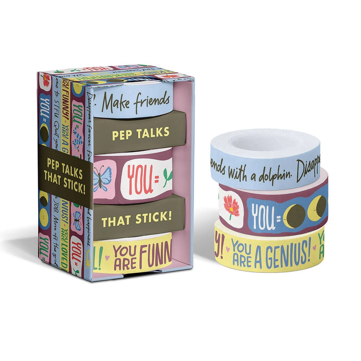 Make the cards & gifts you give even MORE fun and supportive with our Talk-y Washi Tape! This fun & funny decorative tape is full of kindness, encouragement (and cuteness)! Use liberally on cards + gift wrap, plus journals, calendars, and crafts!
3 rolls: 1 roll measuring 2.5 cm x 10 m, 2 rolls each measuring 1.5 cm x 10 m
Box: 2 x 3.75 x 2 inches