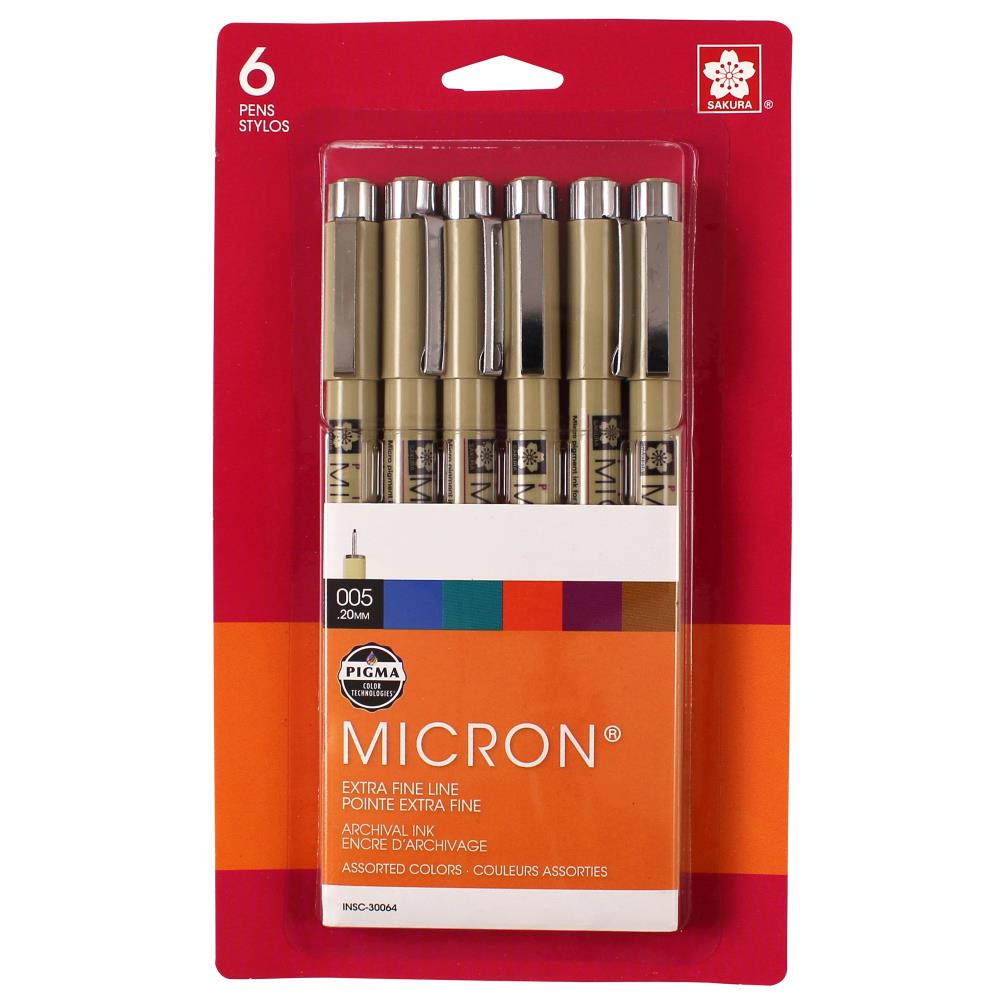 Bolígrafos Sakura Pigma Micron 005, 0,2 mm, paquete de 6