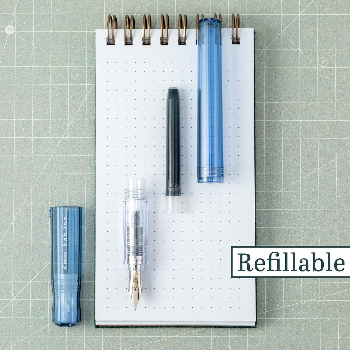 Pilot Kakuno Fountain Pen - Clear Blue
Kakuno is a delightful, new fountain pen that is ideal for both first time fountain pen users and experienced writers. Everyone can enjoy writing with a Kakuno fountain pen. "Kakuno" means "to write" in Japanese, and that's just what this pen helps users to do by featuring an appealing smiley face on the nib, when oriented upward, ensures perfect nib orientation.
The NEW Kakuno Clear body features the Extra Fine, Fine and Medium Nib (with a tongue sticking out)