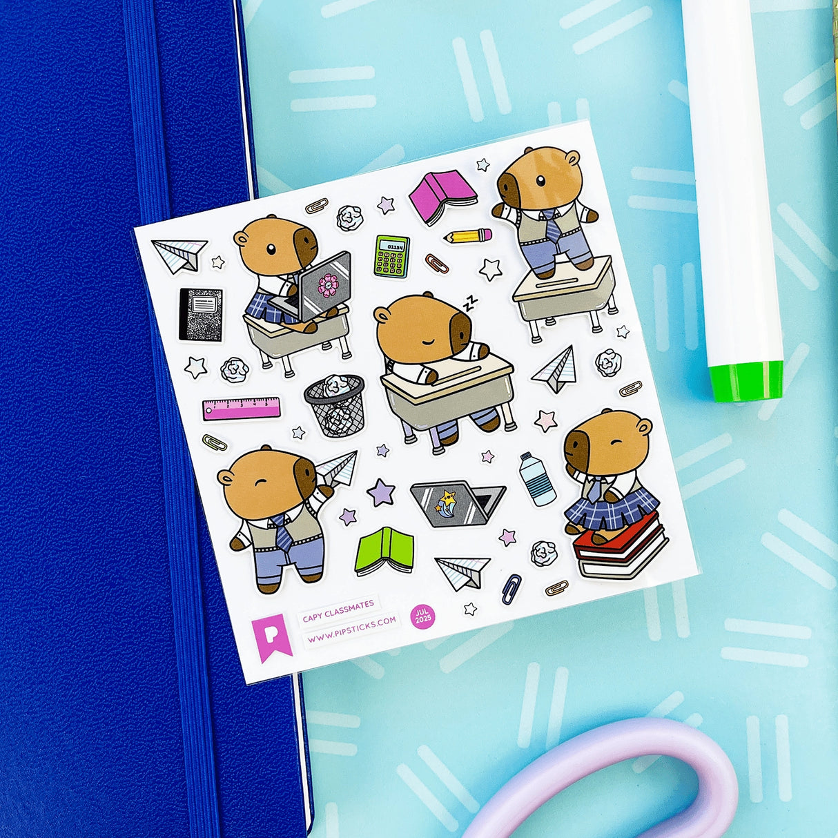 PipStickers are the PERFECT gift for the sticker lover in your life - even if it's you! These unique PVC designs with holographic silver foil accents come on a clear backing and cannot be found anywhere else.
Includes one 4" x 4" sheet of Capy Classmates PipStickers and includes the Pipsticks manifesto.