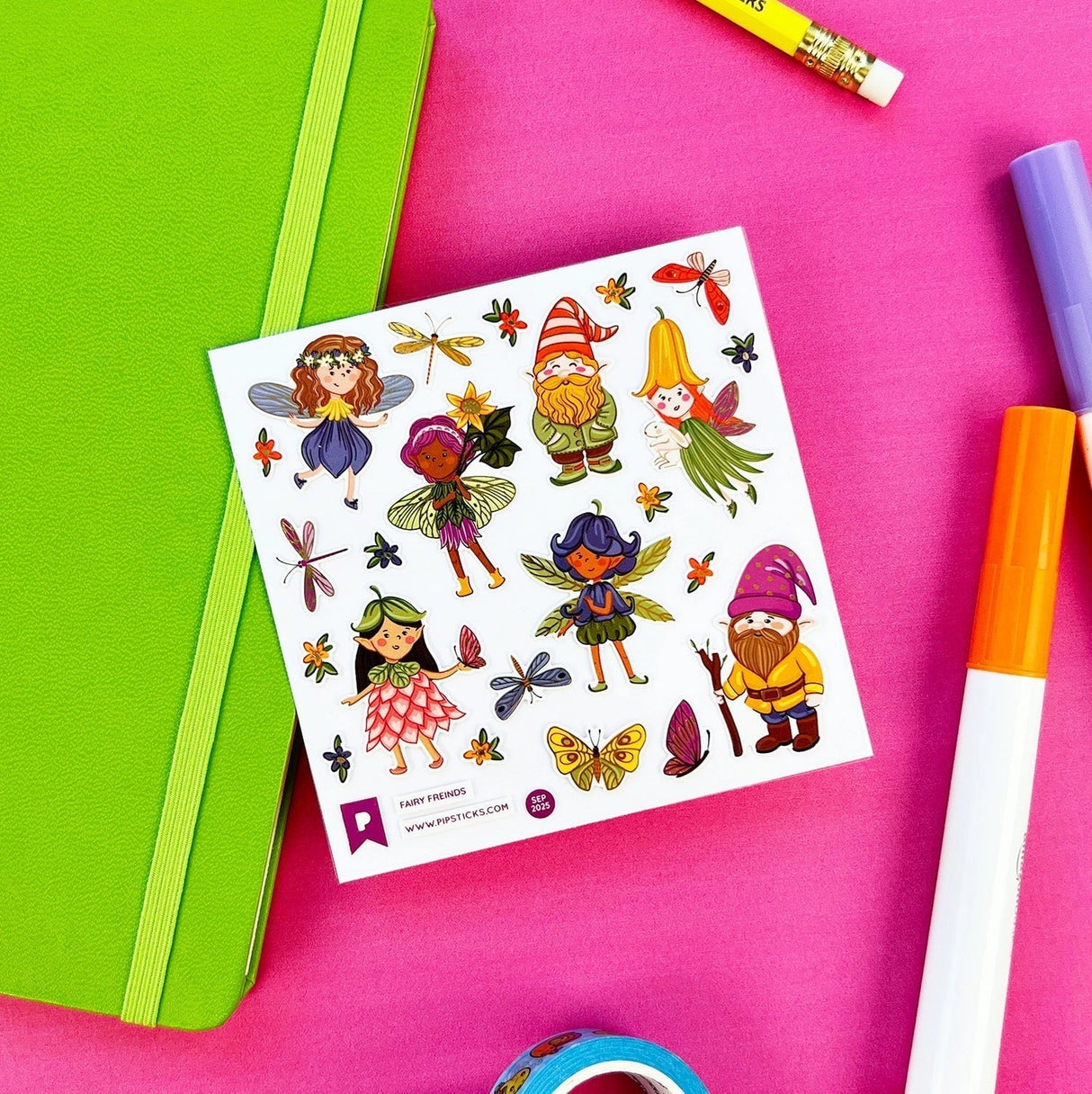 PipStickers are the PERFECT gift for the sticker lover in your life - even if it's you! These unique PVC designs with gold foil accents come on a clear backing and cannot be found anywhere else.
Includes one 4" x 4" sheet of Fairy Friends PipStickers and includes the Pipsticks manifesto.