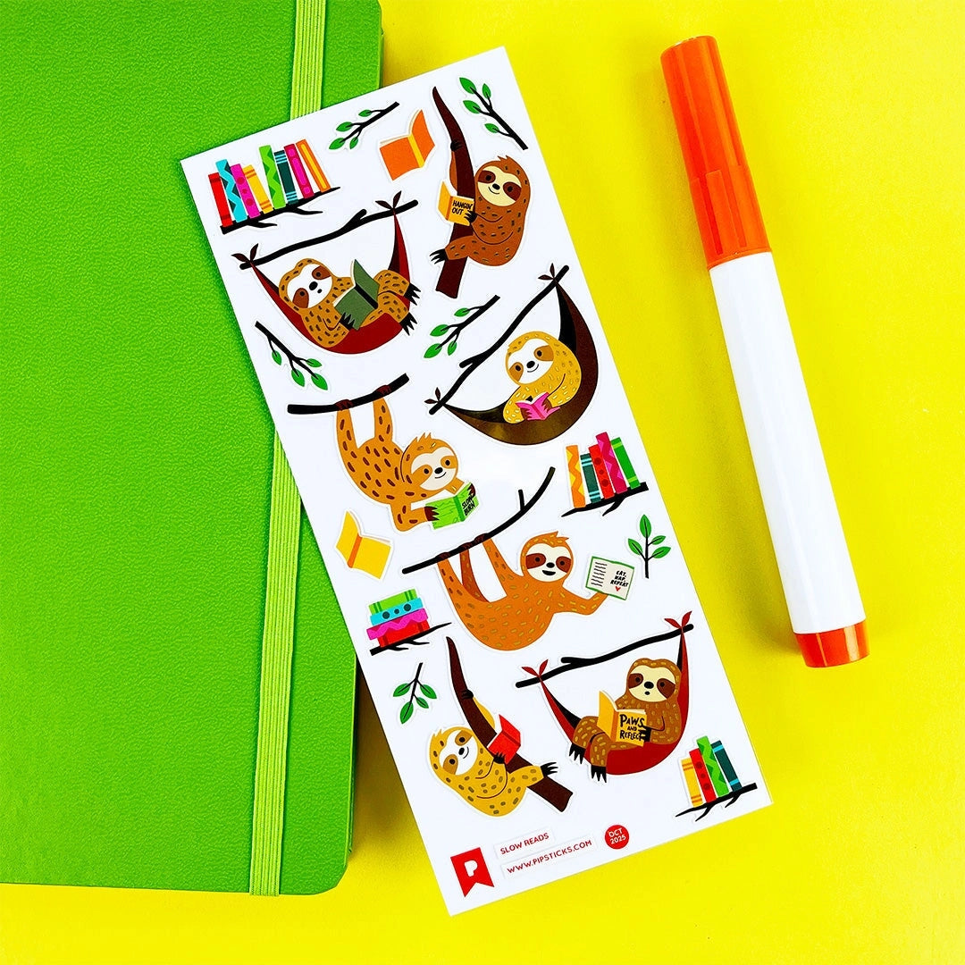PipStickers are the PERFECT gift for the sticker lover in your life - even if it's you! These unique PVC designs with gold foil accents come on a clear backing and cannot be found anywhere else.
Includes one 3" x 7" sheet of Slow Reads PipStickers and includes the Pipsticks manifesto.