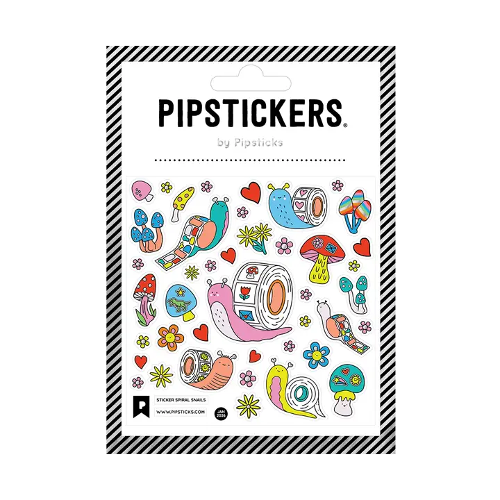 PipStickers are the PERFECT gift for the sticker lover in your life - even if it's you! These unique PVC designs with silver foil accents come on a clear backing and cannot be found anywhere else.
Includes one 4" x 4" sheet of Sticker Spiral Snails PipStickers and includes the Pipsticks manifesto.