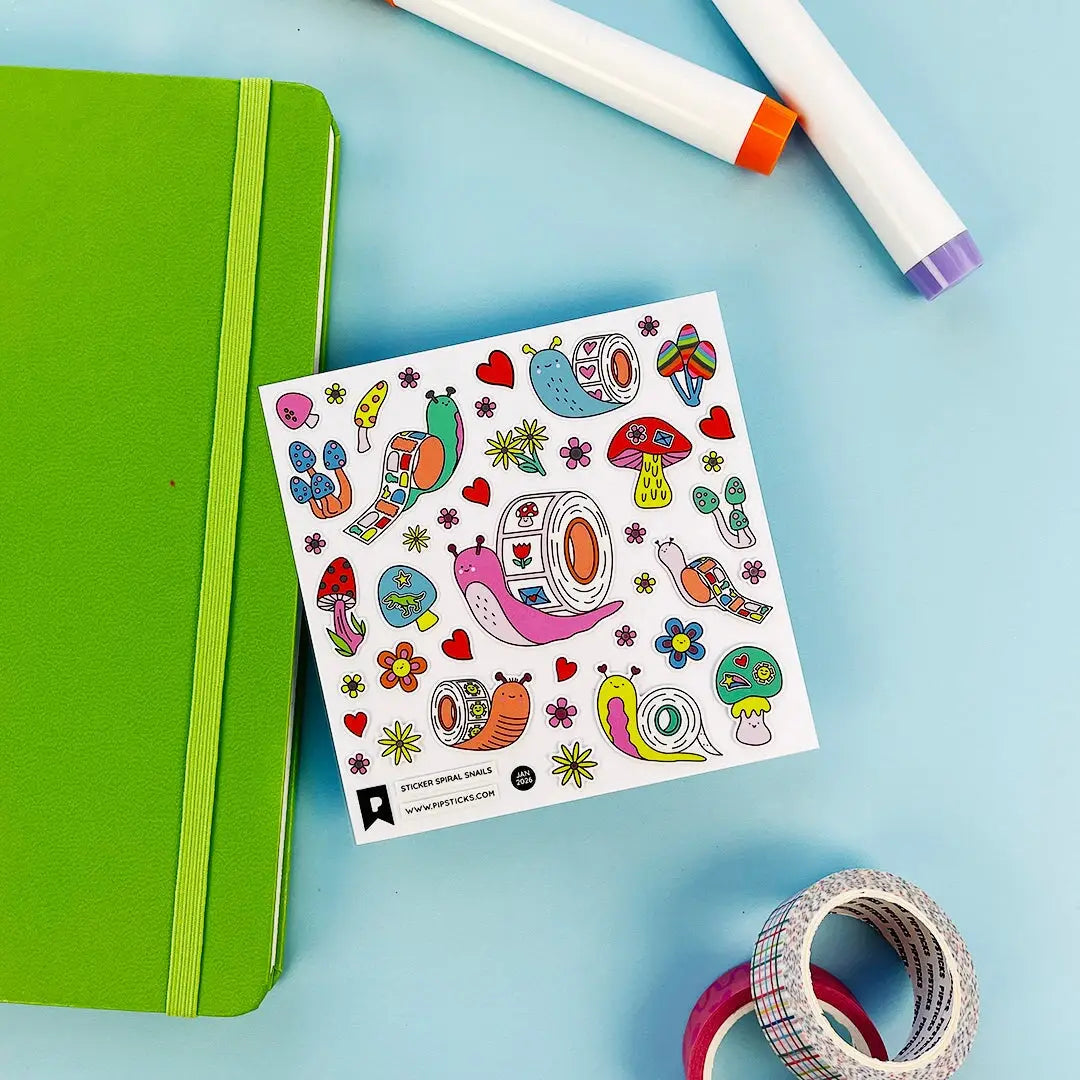 PipStickers are the PERFECT gift for the sticker lover in your life - even if it's you! These unique PVC designs with silver foil accents come on a clear backing and cannot be found anywhere else.
Includes one 4" x 4" sheet of Sticker Spiral Snails PipStickers and includes the Pipsticks manifesto.