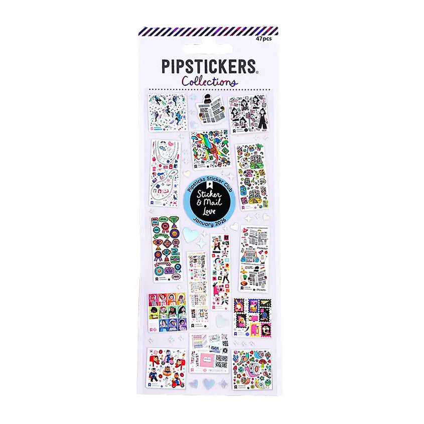 LIMITED EDITION COLLECTIBLE!
PipStickers are the PERFECT gift for the sticker lover in your life - even if it's you! These unique PVC designs with holographic silver foil accents come on a clear backing and cannot be found anywhere else.
Includes one 3" x 7" sheet of Pro Collections Vol 1: Sticker + Mail Love Pro PipStickers and includes the Pipsticks manifesto.