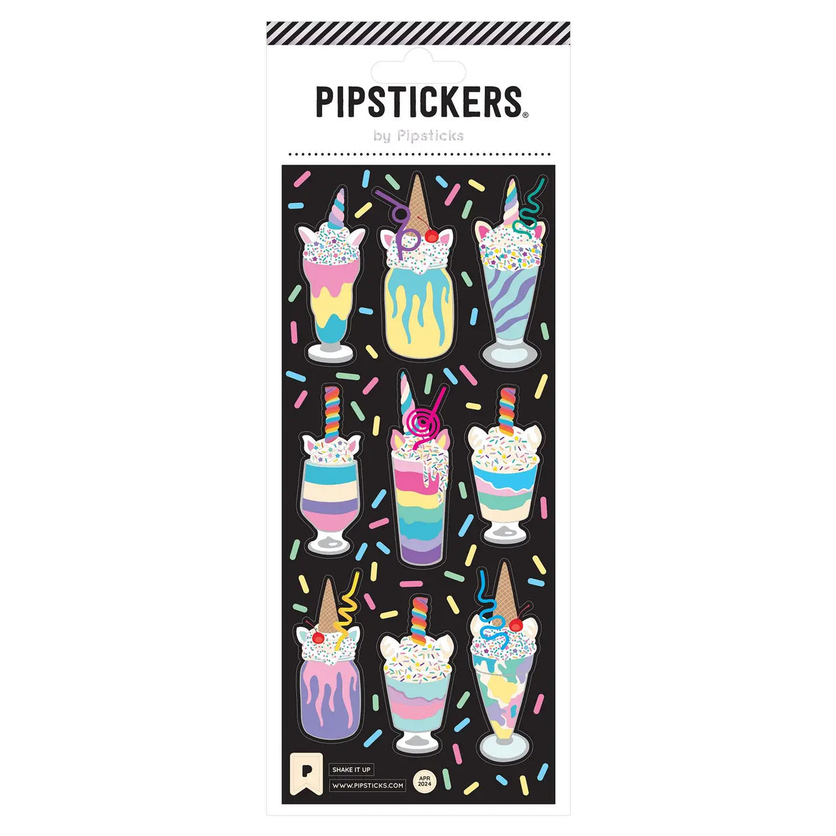 PipStickers are the PERFECT gift for the sticker lover in your life - even if it's you! These unique PVC designs with silver foil accents come on a clear backing and cannot be found anywhere else.
Includes one 3'' x 7'' sheet of Shake It Up PipStickers and includes the Pipsticks manifesto.