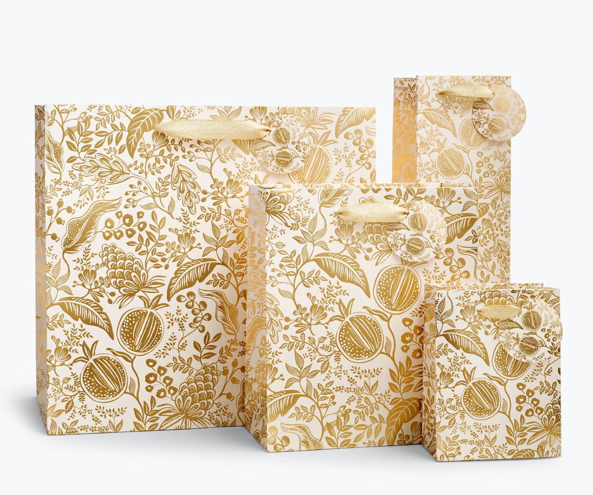 Giving gets even more special with our gift bags, which feature charming extras like gold foil accents, cotton ribbon handles, and a coordinating “To” and “From” tag.
DETAILS
Small: 6 x 4.5 x 0.3 in
Coated paper with cotton ribbon handles
Printed in full color and UV gold glitter
Gold lurex ribbon handles
Cardboard floor insert