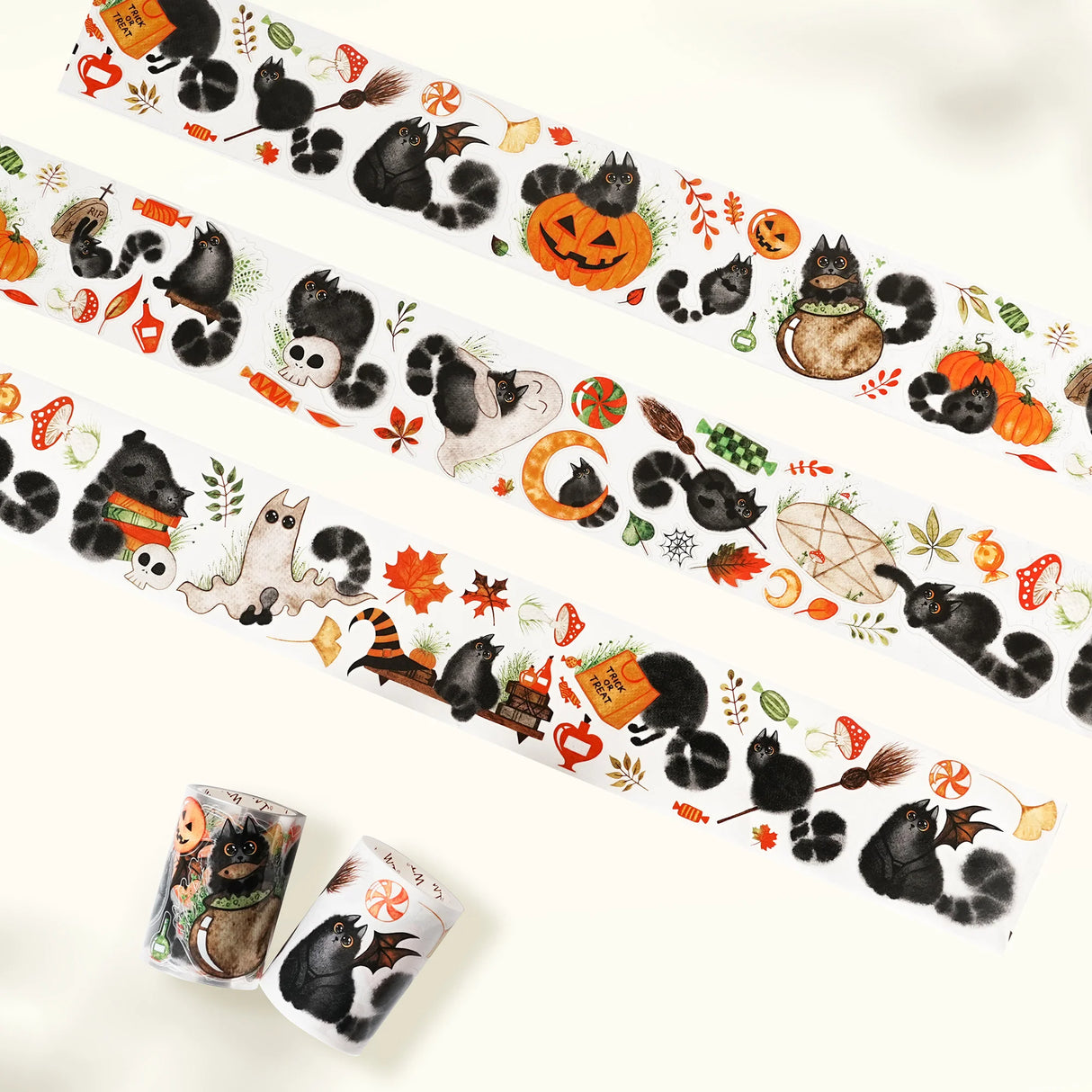 Step into a world of whiskers and wonder with our Pre-cut Shadow Paws Wide Washi/PET Tape, created in collaboration with @better.call.liubka. These hand-drawn Halloween cats tumble, sneak, and play across your pages—bringing a dose of spooky fun to every spread. From curious stares to mischievous pranks, each design captures the magic of feline adventures on All Hallows’ Eve.
Artist: @better.call.liubka
Size: 60mm×5m
Design Loop: 100cm
Material: PET Clear Tape