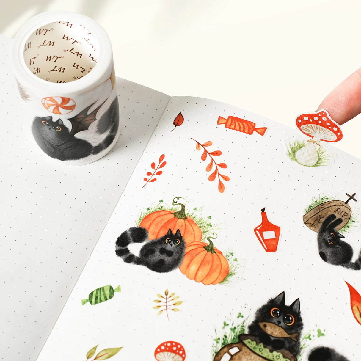 Step into a world of whiskers and wonder with our Pre-cut Shadow Paws Wide Washi/PET Tape, created in collaboration with @better.call.liubka. These hand-drawn Halloween cats tumble, sneak, and play across your pages—bringing a dose of spooky fun to every spread. From curious stares to mischievous pranks, each design captures the magic of feline adventures on All Hallows’ Eve.
Artist: @better.call.liubka
Size: 60mm×5m
Design Loop: 100cm
Material: PET Clear Tape
