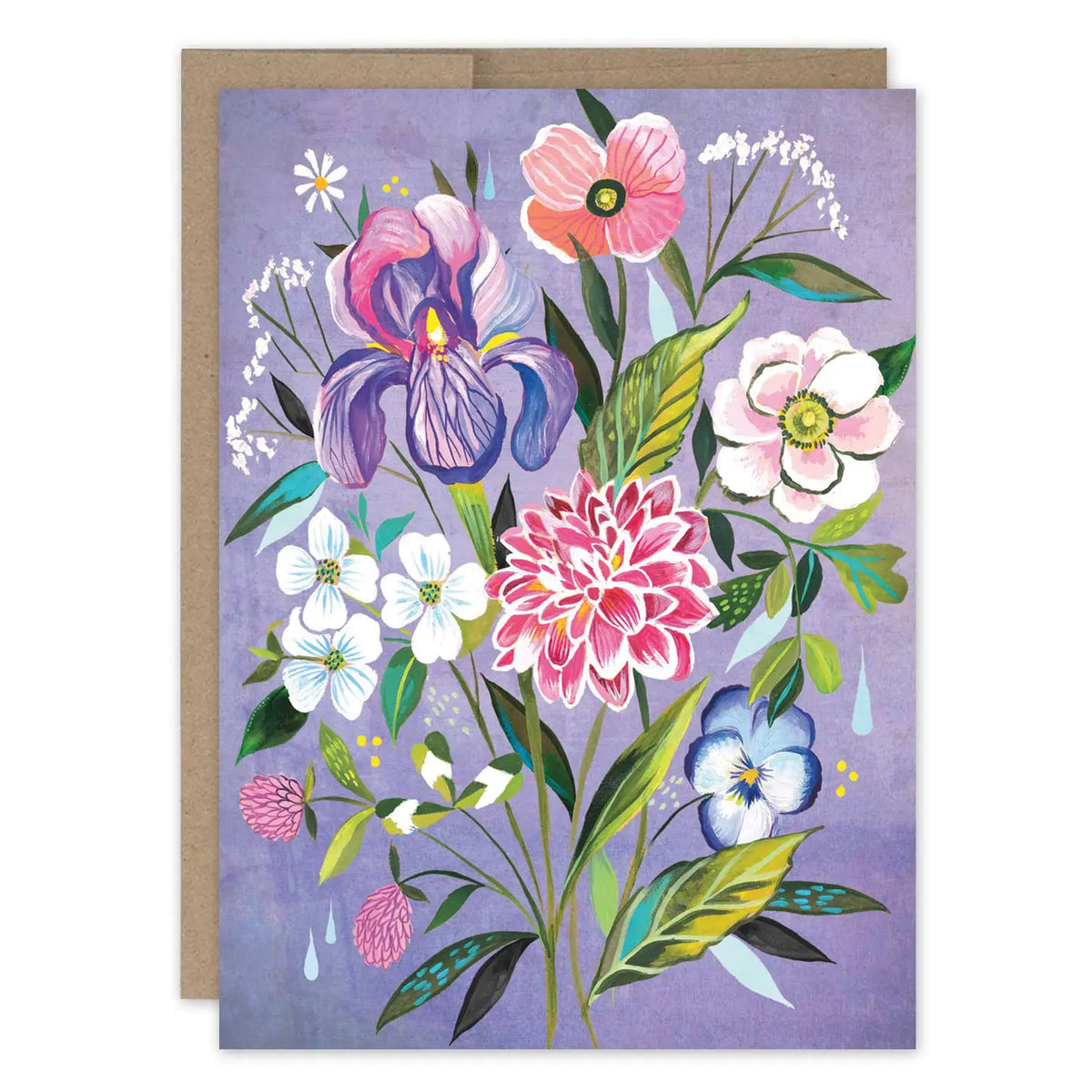 Purple Floral Blank Card
Inside of card is blank.
• Size: A6, 4.6" x 6.4"
• Illustrated by Katie Daisy
• Full-color inside
• Paired with a Brown Kraft envelope
• Printed in the USA on high-quality recycled post-consumer waste paper
• Pre-priced