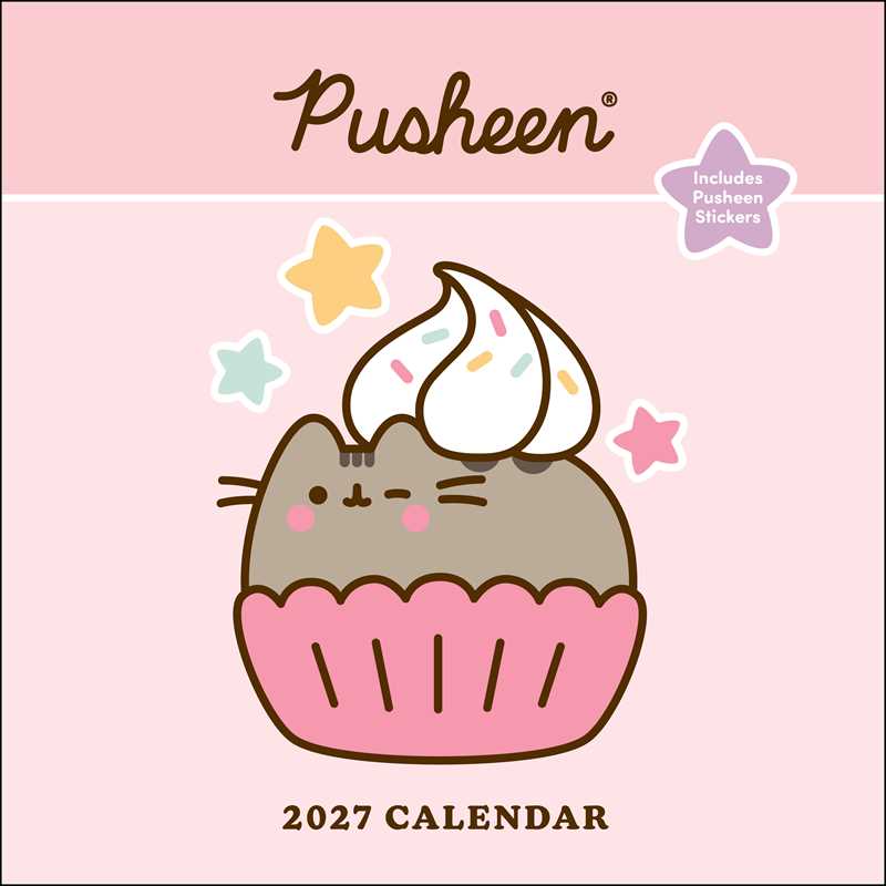 Enjoy 12 months of snacks, naps, treats, and parties with Pusheen the cat—life is sweet when she’s around!
The Pusheen 2027 Wall Calendar makes every day delicious! Mix one part easy organization, two parts the internet's most beloved cat, and one part stickers for irresistible fun, and enjoy all year. Don't forget the sprinkles!
Features include:
- 12" x 12" (12" x 24" open)
- Cover design eliminates need for plastic packaging
- Printed on FSC®-certified paper with soy-based ink
- Planning spread for Sep
