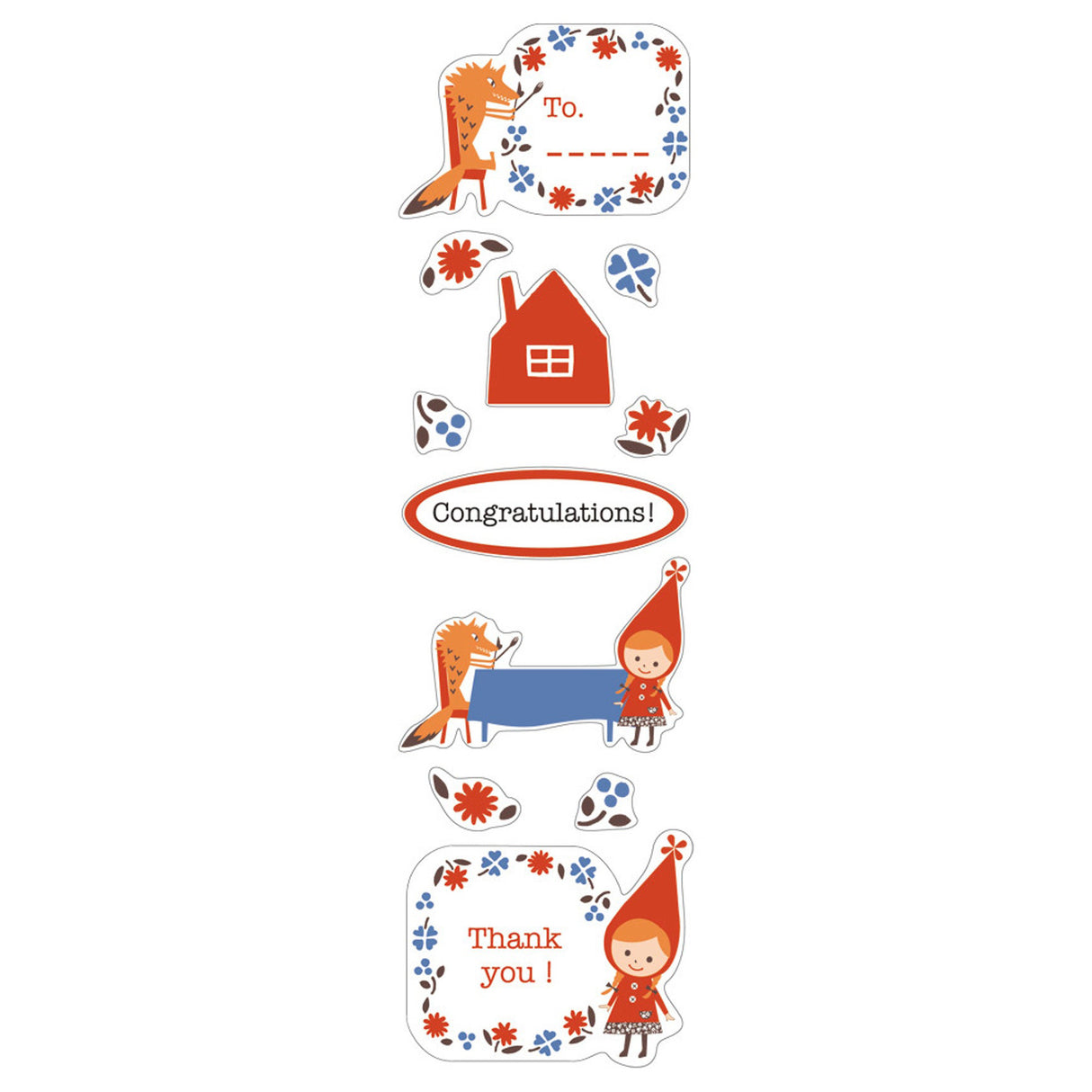 Pegatina de felicitaciones de Caperucita Roja