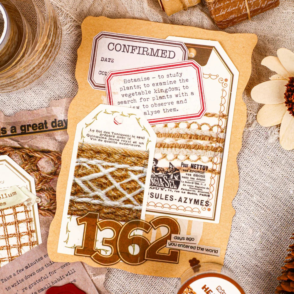 Add a cozy touch to your crafts with the Retro Story Hemp Rope Series Kiss Cut PET Tape. Each kiss‑cut piece is easy to peel and perfect for decorating journals, planners, pen‑pal letters, scrapbooks, and gifts. The soft vintage themed motifs give your pages a gentle, retro touch that feels both cute and calming.