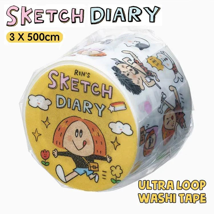 Volume 1:
Today we bring you the <sketch diary=""> category, which has captured the beautiful life Rin is experiencing everyday :)
The inspiration comes from the hand-drawn calendars of each month. The size is 3 cm wide, and with many interesting small paintings for practical daily use. It is a washi tape carefully designed for the calendar grid. It is versatile and super cute,and can be used no matter how you stick it. CUTENESS OVERLOAD!
Full roll: 30mm wide x 5m long (5 loops)
Materials: Washi tape on re