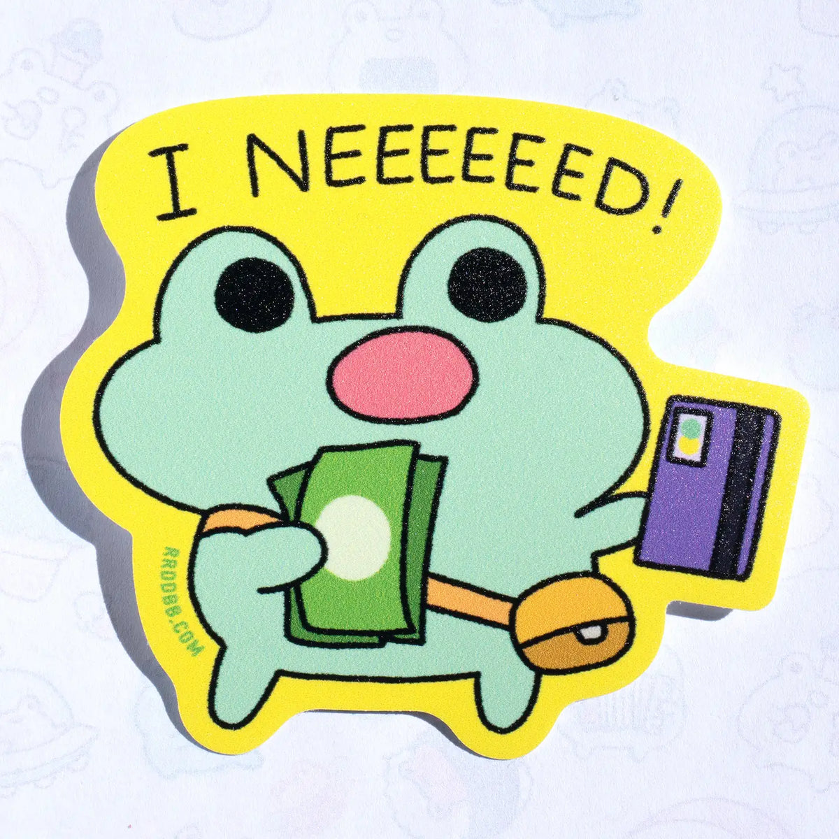 Robot Dance Battle - I Neeeeeed Shopping Frog Vinyl Sticker
Printed on premium vinyl with a UV laminate to protect it from the sun. Great for planners, bullet journals, laptop, water bottles, anywhere!
Sticker is approximately 3 x 2.6"