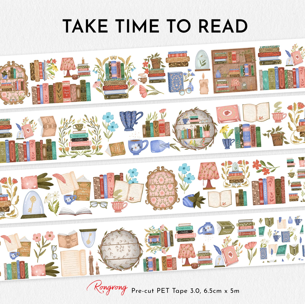 Slow down, get cozy, and lose yourself in a good book with Take Time To Read Pre-cut PET Tape 3.0 — a warm and nostalgic collection made for book lovers and journaling enthusiasts.
This tape features beautiful bookshelves, stacks of novels, cozy reading corners, teacups, lamps, plants, and charming literary details in rich vintage tones. Every piece is designed to create comforting, story-filled spreads that celebrate the joy of reading and quiet moments.
Because the designs are pre-cut, each piece works