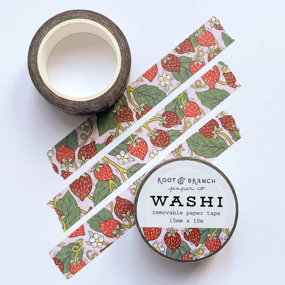 Our strawberry washi is a lightweight decorative tape printed on mulberry paper. It is removable and leaves no residue, making it perfect for scrapbooking, stationery, crafts and more.