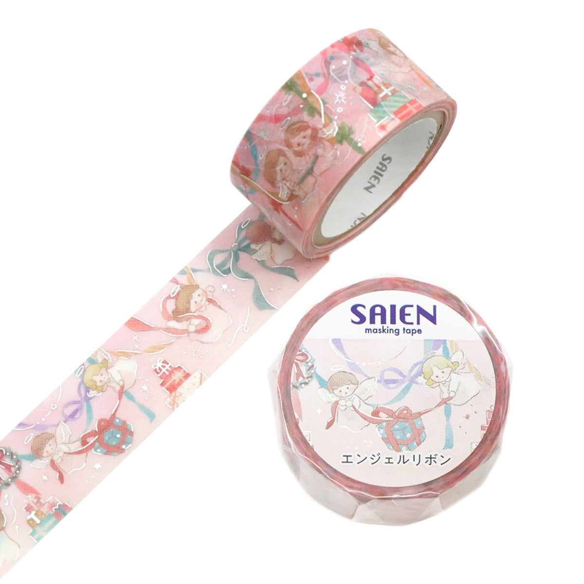 SAIEN - Angel Ribbon Washi Tape
New masking tape featuring angel ribbon design that enchants the magic of Christmas! The added brilliance of silver leaf adds a touch of festivity to your Christmas creations. Heartwarming angels will brighten up a page of your memories!
Size approx. 20mm x5m
Country of manufacture: Japan
Material / component: Paper
