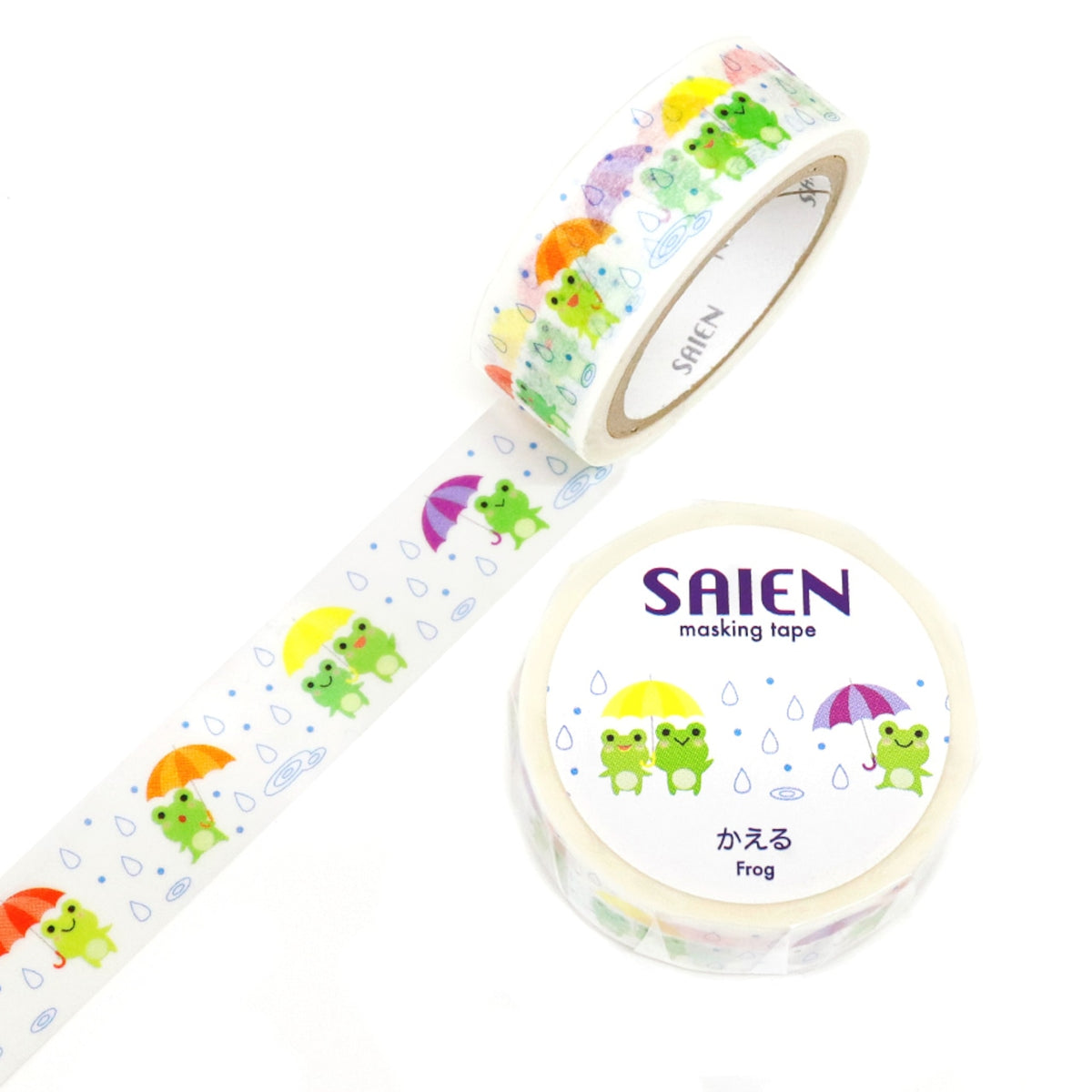 SAIEN - Frog Washi Tape
Embrace the rain with this washi tape featuring frogs dancing in the rain. These charming frogs are sure to add a touch of fun to your journals, planners, and craft projects.
Size approx. 15mm x7m
Country of manufacture: Japan
Material / component: Paper
