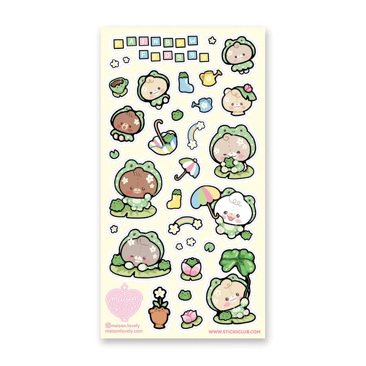 π»π Filled with little frogs, rainbows, and lily pads β get ready for this beary-cute sheet by @maison.lovely! Dressed in kawaii frog suits, these cuddly bear pals spend their days watering flowers, making froggy friends, and lounging on leafy lily pads. This sheet is sure to make your day extra hoppy!